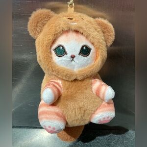 🦫🐱 NWOT 20cm Mofusand Cat in Brown Beaver Costume Soft Plush Stuff Doll Keychain